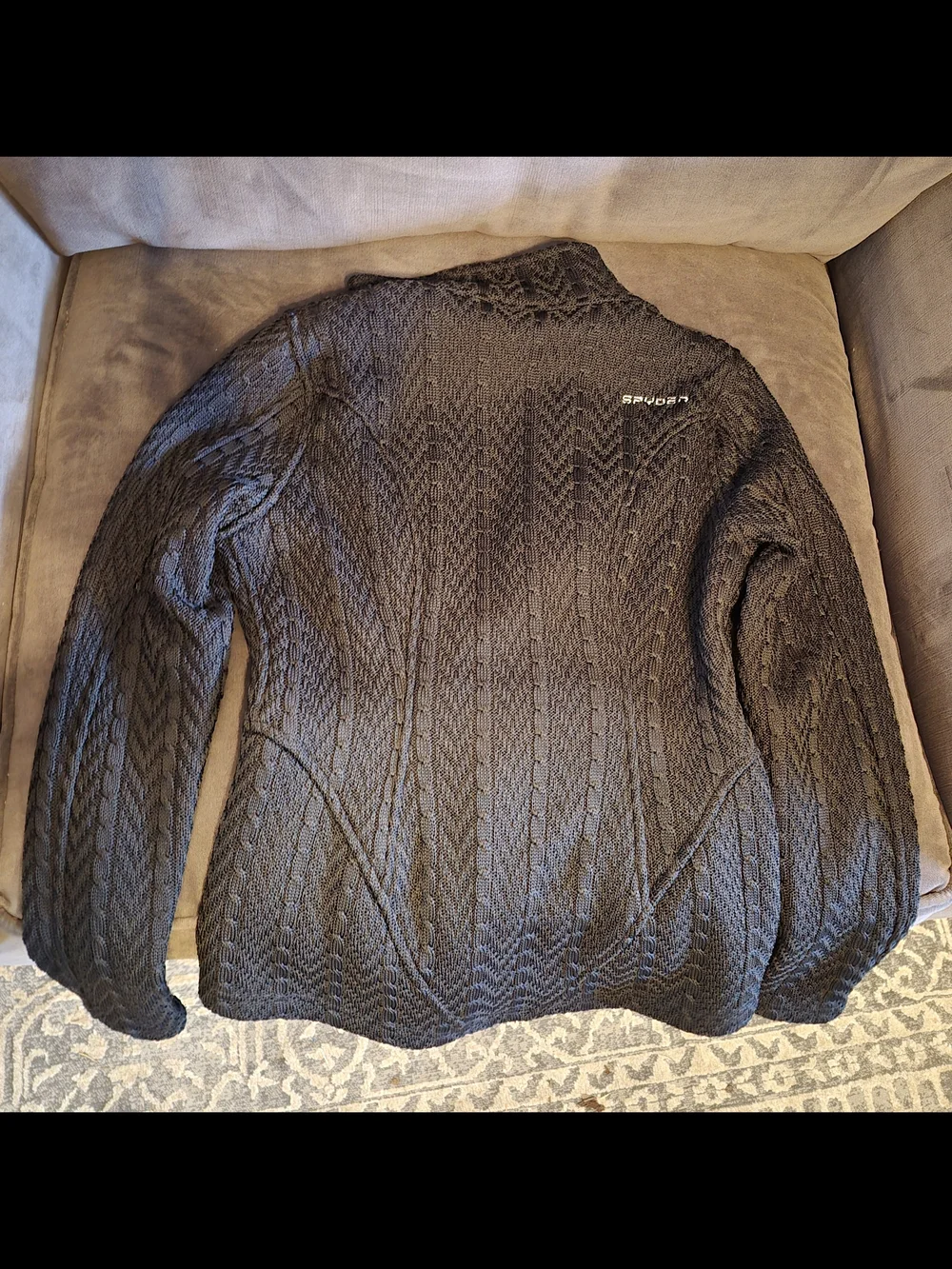 SPYDER Women's Black Cable Knit Full-Zip Utility Jacket with Subtle Logo Size S